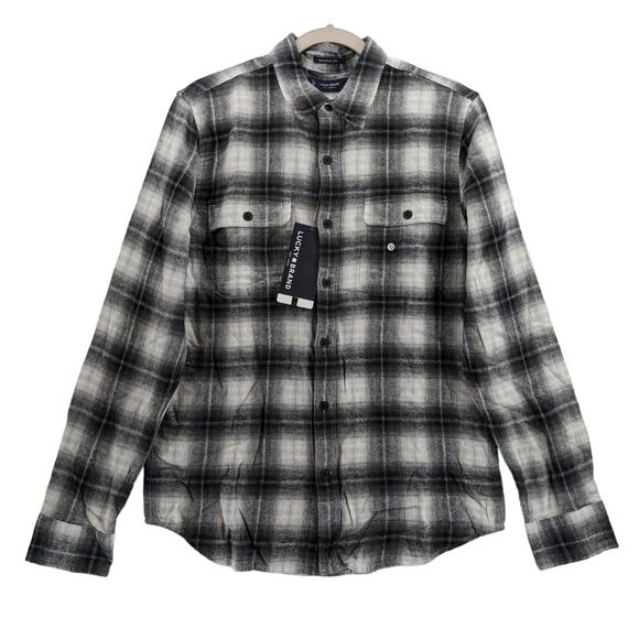 Lucky Brand Flannel Shirt‎ L Black Plaid 7MS4000 Humboldt Woven Western Classic - Picture 1 of 11
